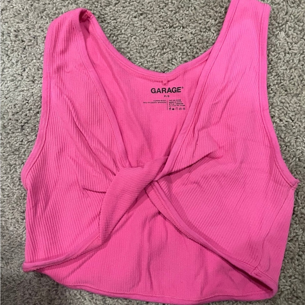 Garage pink twist front cropped top
